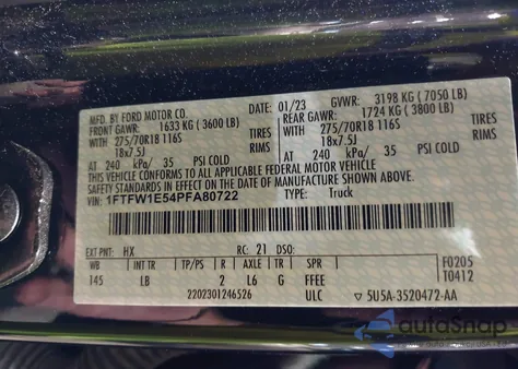 2023 Ford F-150 Tremor из США, поврежденный, VIN 1FTFW1E54PFA80722